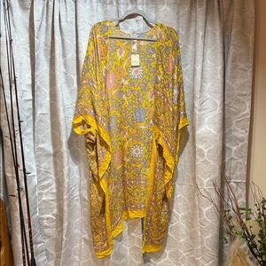 NWT! FREE PEOPLE Yellow and Pink Floral Kimono
